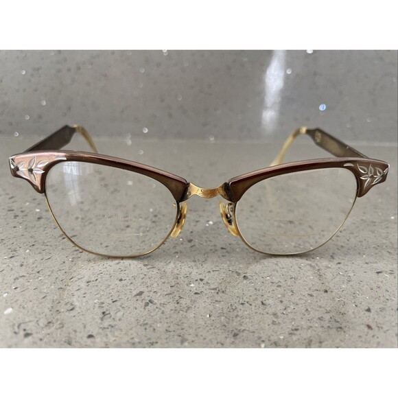ART-CRAFT USA CATS EYEGLASSES 1950'S ALUMINUM FRAMES ONLY ROSE COLOR ALUM 46 - Picture 1 of 14
